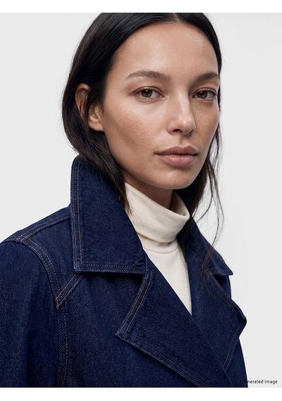 Lcw Everyday İndigo Gömlek Yaka Beli Kuşaklı Kadın Jean Ceket