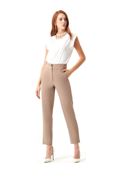 Mizalle Kat Kemerli Vizon Pantolon Vizon