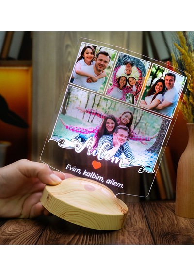 Fotoğraflı Ailem Led Lamba Aile Hatırası Sevgi Dolu, Anlamlı Aile Hediyesi