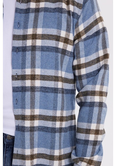 Tudors Erkek Slim Fit Dar Kesim Kareli Kışlık Oduncu Gömlek-42184 Mavi
