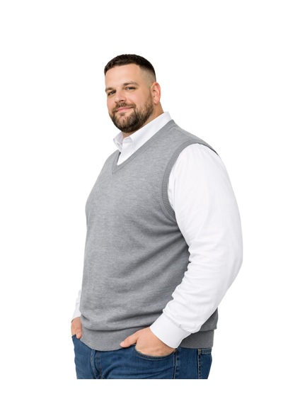 Battalmoda Erkek Büyük Beden Gri V Yaka Süveter 3xl-4xl-5xl-6xl