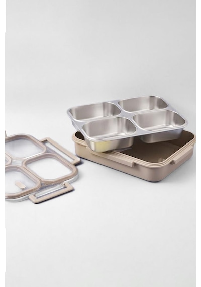 Digithome Bento Taşınabilir 4 Bölmeli Paslanmaz Çelik Yemek Kabı Termosu Lunch Box - Bej