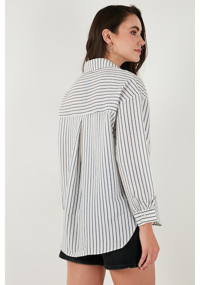 Lela Regular Fit Uzun Kollu Çizgili Bayan Gömlek 6772875 Siyah