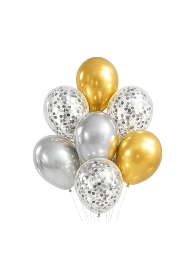 Mezuniyet Parti Seti Gold Gümüş Balon Seti Kutup Yıldızlı Konsept 10 Lu Balon Seti Çok Renkli
