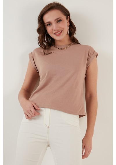 Lela Bisiklet Yaka % 100 Pamuk Basic Bayan T Shirt 5864121 Bisküvi