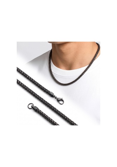 Premium Parlak Ve Şık Oval Burgu Erkek Çelik Zincir Kolye 4 Mm 55 Cm 3183eck012 - Siyah Renk