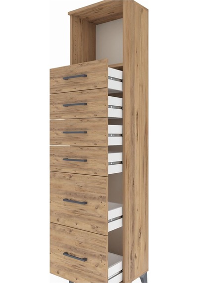 Arges Dolap Tek Raflı 6 Çekmeceli 44x30x182 Çam-çam Çam