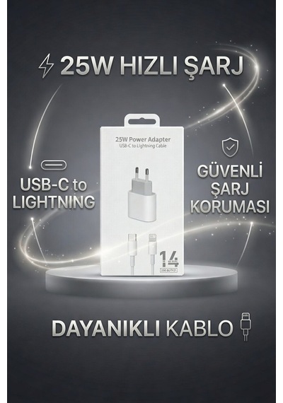 25w Hızlı Şarj Adaptörü Usb-c To Lightning Kablo Seti Güçlü Güvenli Hızlı Şarj Cihazı Dayanıklı