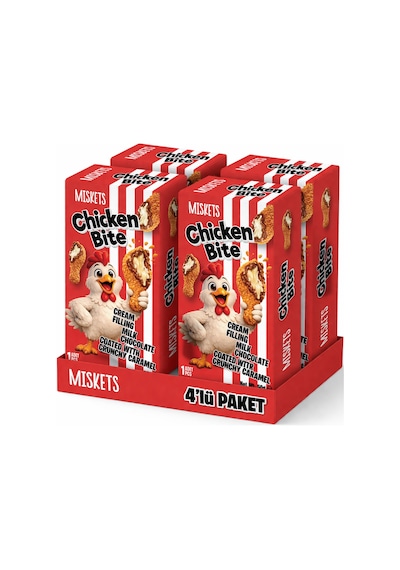 Miskets Chicken Bite Tavuk Budu Çikolata Akışkan Karamelize Bisküvi Kaplı Krema Dolgulu Çikolata 4'lü Paket 50 G X 4 Adet