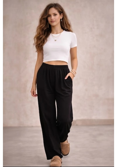 Bbbutikbasic Dökümlü Ayrobin Basic Pantolon Tr0935 siyah