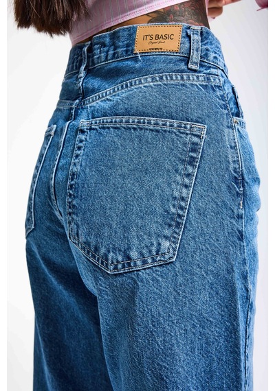 it's basic Kadın Mavi Lora 2s6-4 Loose Fit Orta Bel %100 Koton Denim Jean
