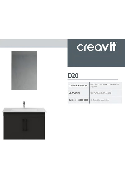 Creavit D20 Banyo Dolabı Seti Çekmeceli 80 Cm Antrasit Gri