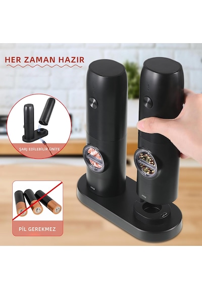 Mioji SG2 Yeni Nesil 600 mAh Şarj Üniteli Işıklı Tuz Karabiber Değirmeni Mioji SG2 Yeni Nesil 600 mAh Şarj Üniteli Işıklı Tuz Karabiber Değirmeni
