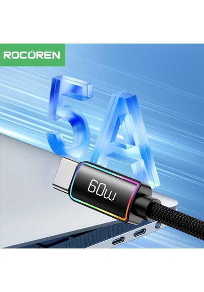 60w Type-c To Type-c Rgb Aydınlatmalı Örgülü Şarj Ve Data Kablosu 2 Metre Diğer