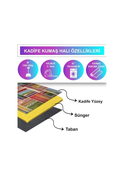 Latte Dizayn Bitsy Desenli Kadife Pamuk Tabanlı Yıkanabilen Kaydırmaz Antibakteriyel Salon Halısı 160x230 Diğer