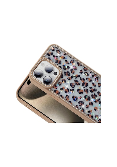 Apple Uyumlu iPhone 14 Pro Max Kılıf Taşlı Ve Simli Tasarım Mkst Azra Kapak - Pembe Pembe