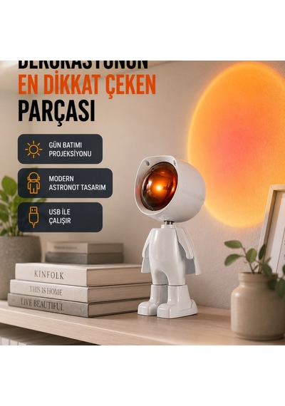 Gün Batımı Efekti Sunan Astronot Led Masa Lambası Yeni Nesil Renkli