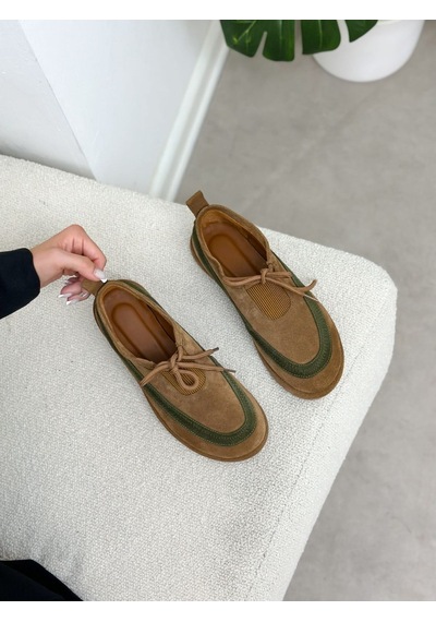 Erva'nın Butiği Taba Hakiki Deri Santa Bağcık Detay Kadın Sneakers-6389
