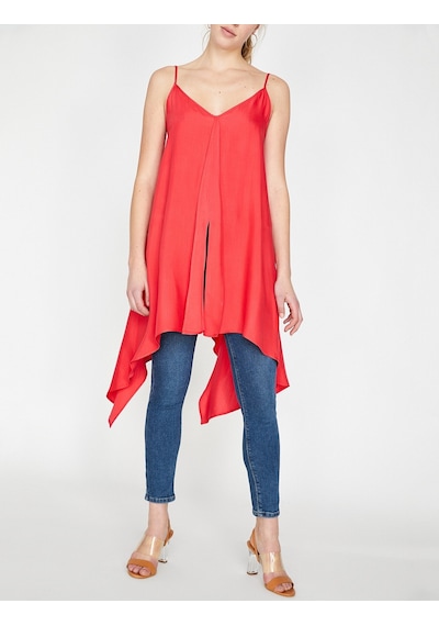 Koton V Yaka Tunik Kırmızı 9yak68004cw