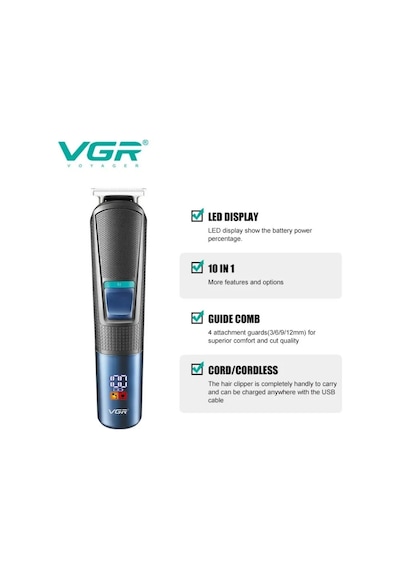 V-108 10 İn 1 Profesyonel Erkek Bakım Seti - Standlı, Led Ekranlı Saç Sakal Ve Vücut Tıraş Makinesi