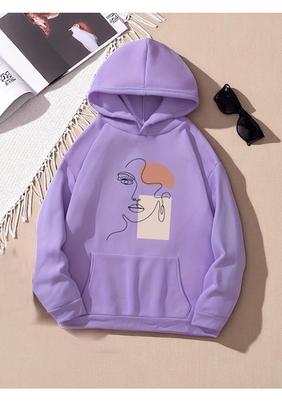 Uyguntarz Silüet Baskılı Oversize Sweatshirt Lila