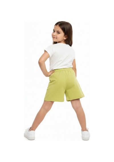 Toontoy Kids Toontoy Kız Çocuk 2'li Şortlu Takım Bisiklet Yaka Kısa Kollu Baskılı Tişört Beli Bağlamalı Baskılı Şort 25034 Yeşil