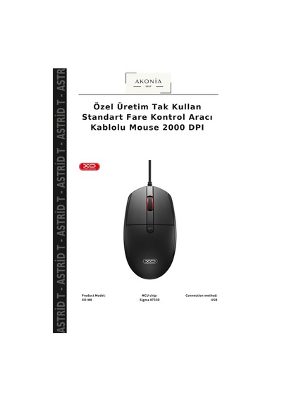 Özel Üretim Tak Kullan Standart Fare Kontrol Aracı Kablolu Mouse 2000 Dpı M8