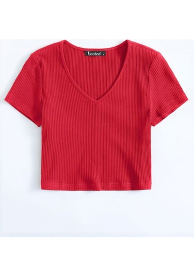 Rooted-kadın Basic Crop V Yaka Kaşkorse T-shirt Kirmizi Rooted-kadın Basic Crop V Yaka Kaşkorse T-shirt Kirmizi