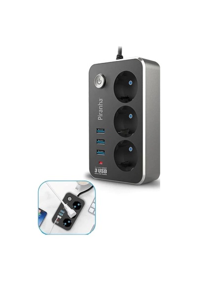Isıya Dayanıklı Termal Akım Korumalı 2 Mt 10a 2500w 3lü Priz Ve 3 Usbi 2.1a Uzatma Kablosu 5468 Diğer