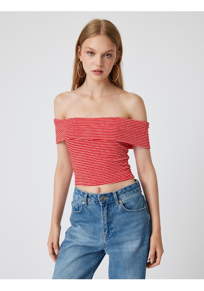 Koton Omzu Açık Üst Kat Detaylı Pamuklu Slim Fit Kırmızı Çizgili 4sak10031pk Kırmızı Çizgili