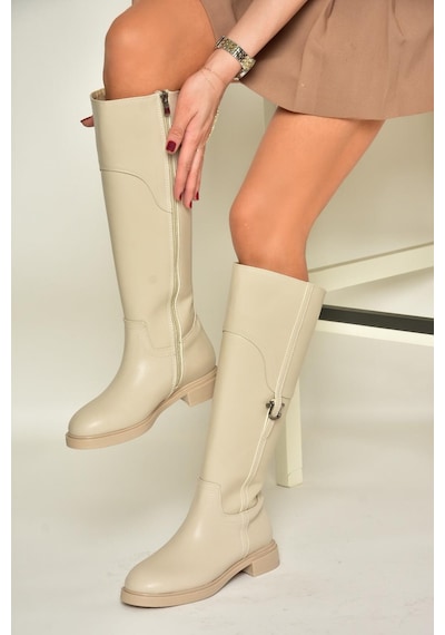 Fox Shoes T973600609 Bej Düz Taban Kadın Çizme Bej-suni Deri Bej
