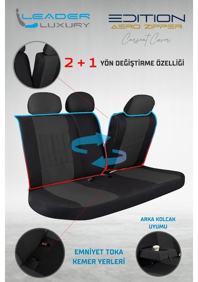 Mitsubishi Lancer Tay Tüyü Oto Koltuk Kılıfı Fermuarlı Ön Arka Set Siyah Edition SİYAH
