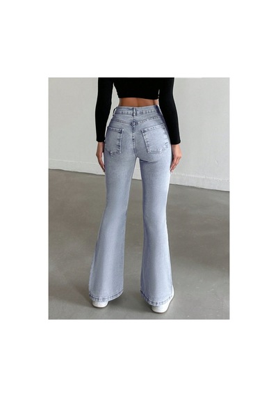 Kene Jeans Yüksek Bel Buz Kar Tam Kalıp Flare/ispanyol Paça Likralı Jeans Buz Kar