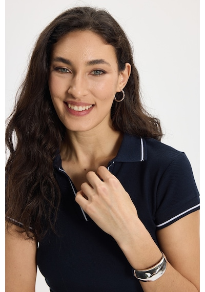 Tudors Kadın Slim Fit Dar Kesim Pamuklu Polo Yaka Kısa Kollu Lacivert Tişört-50463