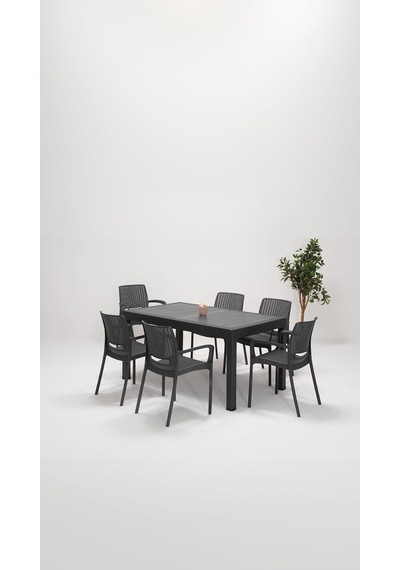 Rattan Lüx 90x150 Bahçe&balkon&teras Masa Seti - Antrasit Diğer