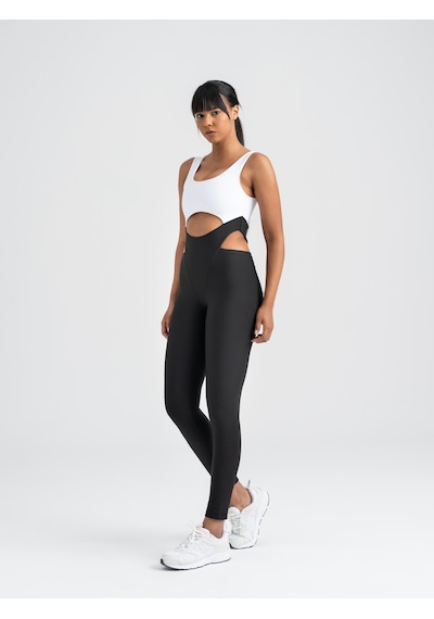 Lismina Bold Curve Spor Tayt Tulum Siyah - Beyaz