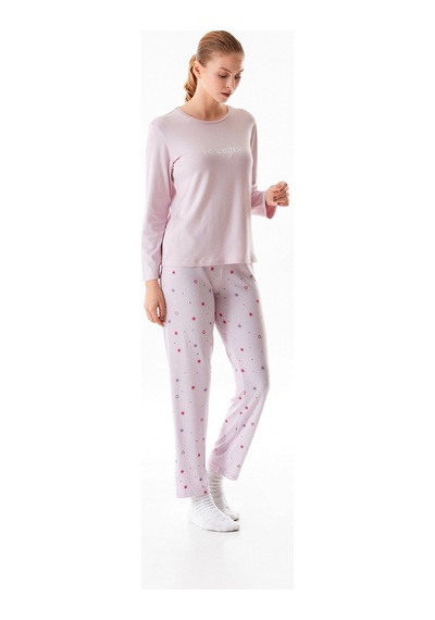 Fullamoda Yazı Baskılı Bisiklet Yaka 2 Li Pijama Takımı 24mıcg631216551-lila LILA