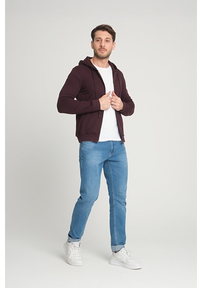 Bordo Fermuarlı Kapüşonlu Sweatshirt 001