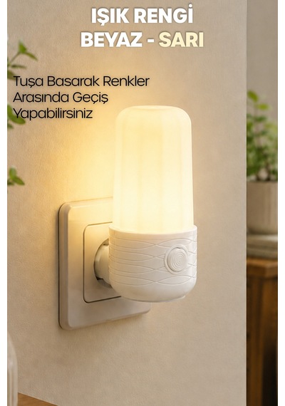 Gece Lambası Tüp Tip 2 Mod Sarı-beyaz Işık Tuşlu Koridor Hol Işığı Uyuma Işığı Beyaz K6739