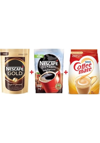 Nescafe Gold 200 G + Classic Hazır Kahve 200 G + Nestle Coffee Mate 500 G