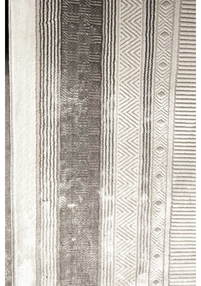 Parlak Saten Dokulu Poem Bambu Tuşe Klasik Çerçeve Desenli Halı Pm19 Beyaz Krem-bej
