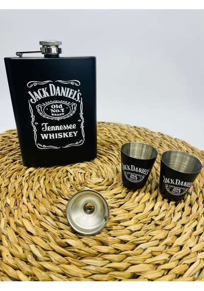 Ahşap Kutukasa Jackdaniel Metal Matara Seti 2şatbardaklı/aly1... Siyah - Kırmızı