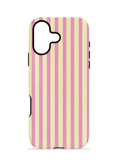 Apple iPhone Uyumlu 17 Vorian Çift Katmanlı Magsafe Kılıf Pink Lemon Pinstripe