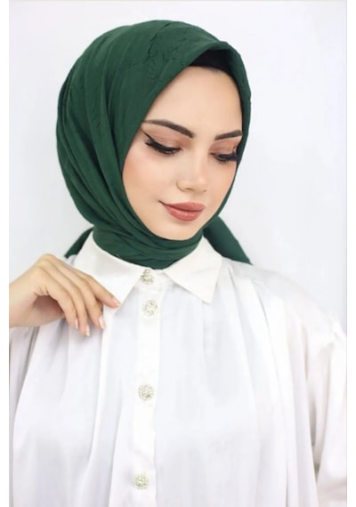 Melodi Scarf Kadın Tesettür Pratik Bambu Kraş Eşarp Zümrüt Yeşili Zümrüt Yeşili