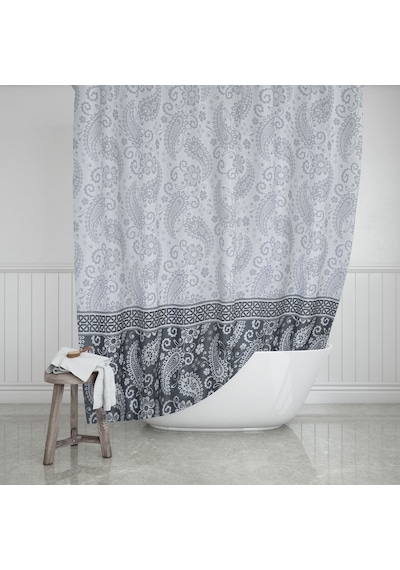 Banyo Perdesi 2 x 110 x 200 Çift Kanat Duş Perdesi Halkalı Duşakabin Perdesi 2102 Gri
