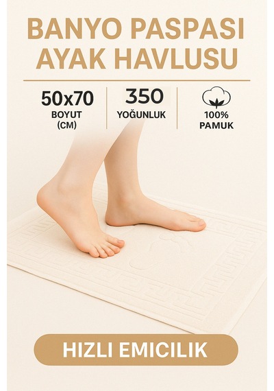 3 Adet %100 Pamuk En İyi Emici Ayak Havlusu : Konforlu Banyo Paspası 50x70cm Terra Krem