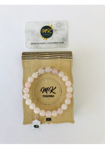 Mk Tasarım Gerçek Pembe Gül Kuvars Taşı Bileklik Mkt9001 Çok Renkli