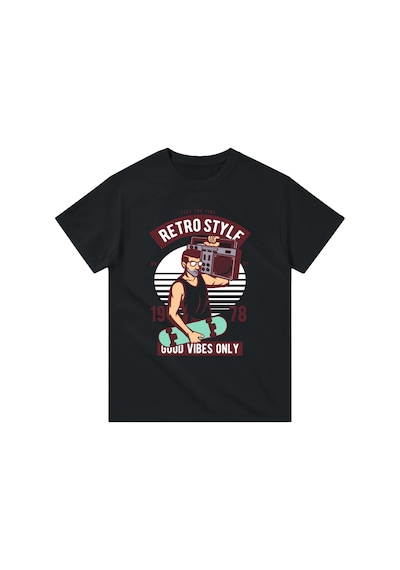 Paybuy Erkek Retro Grafik Baskılı Tişört Pozitif Mesaj Yazılı Günlük Rah Siyah