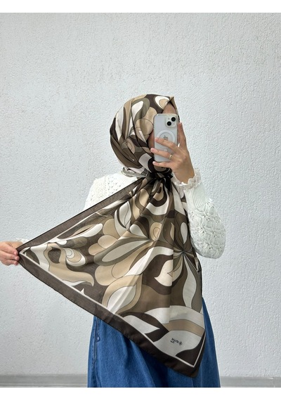 Siyane Scarf Naturel Desen Şal 05 Kahverengi