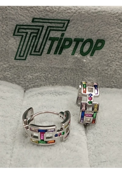 Tiptop/ Gümüş Renk Zirkon Taşlı Küpe Gümüş - Çok Renkli